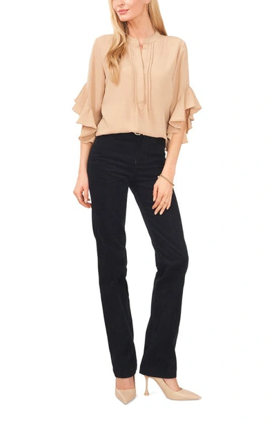 Shop Vince Camuto Ruffle Sleeve Split Neck Blouse In Fall Camel