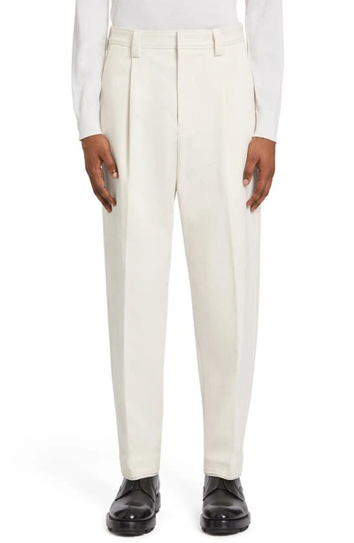 Shop Zegna One-pleat Bull Denim Pants In Natural