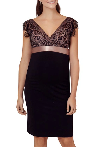 Shop Tiffany Rose Rosa Lace Tie Waist Maternity Dress In Black