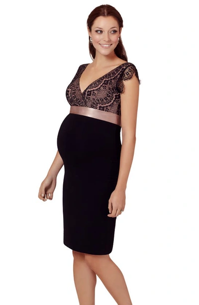 Shop Tiffany Rose Rosa Lace Tie Waist Maternity Dress In Black