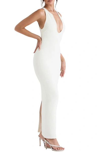 Shop House Of Cb Eleanora Plunge Neck Maxi Cocktail Dress In Ivory