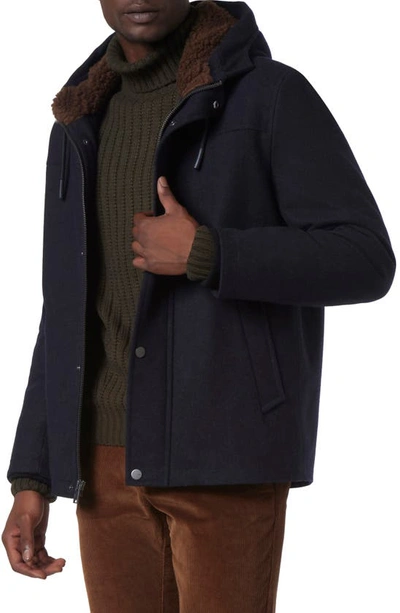 Shop Andrew Marc Palmer Melton Hooded Jacket In Blue Heather