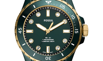 Shop Fossil Fb-01 Crystal Ceramic Bracelet Watch, 36mm In Green