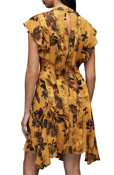 Shop Allsaints Fleur Lilly Pleated Asymmetric Hem Dress In Gold