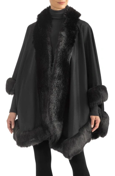 Shop Sofia Cashmere Faux Fur Trim Cashmere Wrap In Black