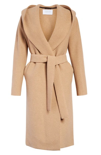 Harris Wharf London Waist-tie Hooded Coat In Tan