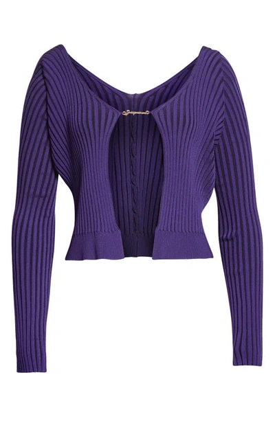 Shop Jacquemus La Maille Pral Rib Cardigan In Purple