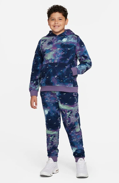Shop Nike Kids' Splash Dye Swoosh Graphic Hoodie In Blue/ Purple