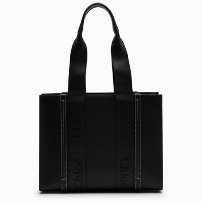 Shop Chloé Black Leather Woody Tote Bag