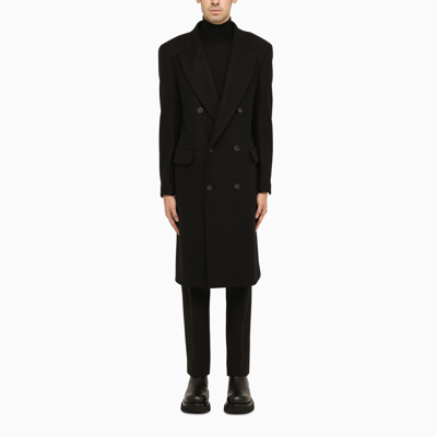 Shop Hevo Martinafranca Black Double-breasted Coat