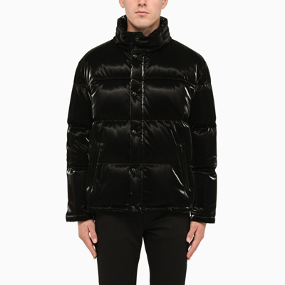 Shop Saint Laurent Black Lacquered Oversize Down Jacket