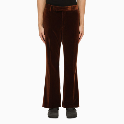 Shop Palm Angels | Brown Velvet Flared Trousers