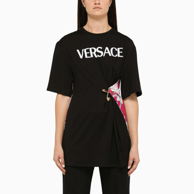 Shop Versace Black Cotton Safety Pin T-shirt