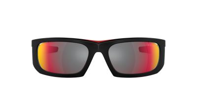 Prada Linea Rossa Rectangle-frame Sunglasses In Dark Grey Mirror Blue,red