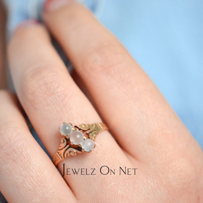 Pre-owned J.o.n 14k Gold Genuine Rainbow Moonstone June Birthstone Vintage Ring Fine Jewelry In Blue