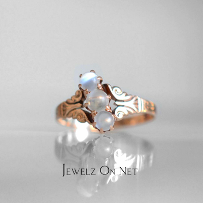 Pre-owned J.o.n 14k Gold Genuine Rainbow Moonstone June Birthstone Vintage Ring Fine Jewelry In Blue