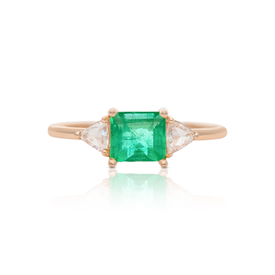 Pre-owned J.o.n 14k Gold Genuine Trillion Diamond And Emerald Engagement Ring In White