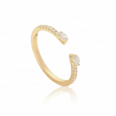 Pre-owned J.o.n 14k Gold Genuine Round And Marquise Diamond Open Cuff Ring Fine Jewelry In Yellow