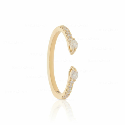 Pre-owned J.o.n 14k Gold Genuine Round And Marquise Diamond Open Cuff Ring Fine Jewelry In Yellow