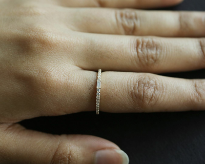 Pre-owned J.o.n 14k Gold 0.24 Ct. Genuine Baguette And Round Diamond Half Eternity Band Ring In Yellow