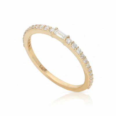Pre-owned J.o.n 14k Gold 0.24 Ct. Genuine Baguette And Round Diamond Half Eternity Band Ring In Yellow