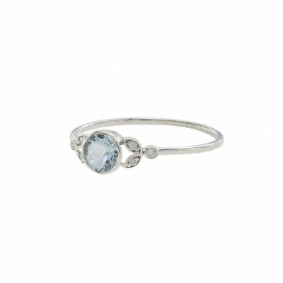 Pre-owned J.o.n 14k Gold Genuine Diamond Aquamarine Floral Handmade Fine Jewelry Ring
