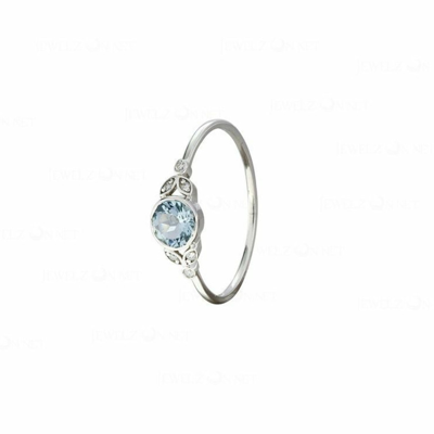 Pre-owned J.o.n 14k Gold Genuine Diamond Aquamarine Floral Handmade Fine Jewelry Ring