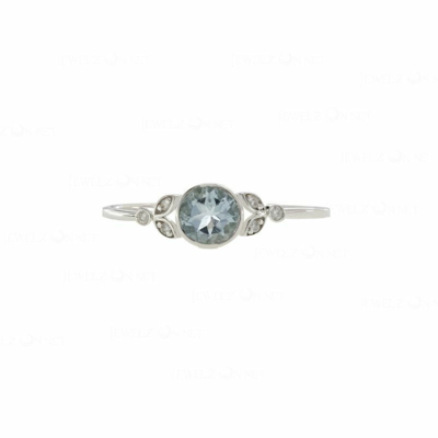 Pre-owned J.o.n 14k Gold Genuine Diamond Aquamarine Floral Handmade Fine Jewelry Ring