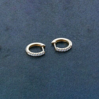 Pre-owned J.o.n 14k Gold Genuine Diamond Huggie Hoop 12mm Earrings Fine Jewelry In White