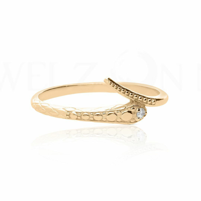Pre-owned J.o.n 14k Gold 0.02 Ct. Genuine Diamond Snake Serpent Design Ring Fine Jewelry In White