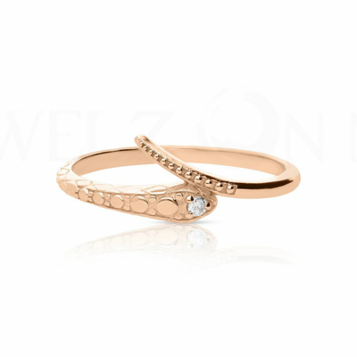 Pre-owned J.o.n 14k Gold 0.02 Ct. Genuine Diamond Snake Serpent Design Ring Fine Jewelry In White
