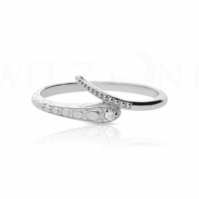 Pre-owned J.o.n 14k Gold 0.02 Ct. Genuine Diamond Snake Serpent Design Ring Fine Jewelry In White