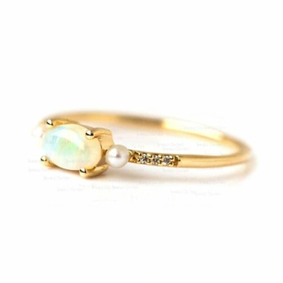 Pre-owned J.o.n 14k Gold Genuine Diamond Opal-pearl Ring Fine Jewelry In Yellow