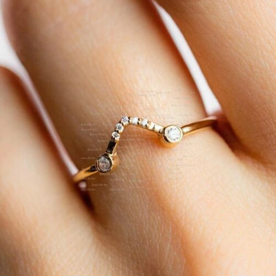 Pre-owned J.o.n 14k Gold 0.09 Ct. Genuine Diamond Minimalist Stacking Ring Fine Jewelry In White