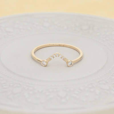 Pre-owned J.o.n 14k Gold 0.09 Ct. Genuine Diamond Minimalist Stacking Ring Fine Jewelry In White