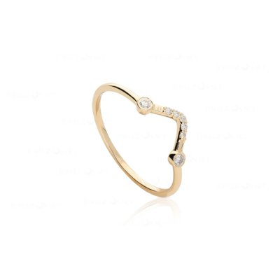 Pre-owned J.o.n 14k Gold 0.09 Ct. Genuine Diamond Minimalist Stacking Ring Fine Jewelry In White