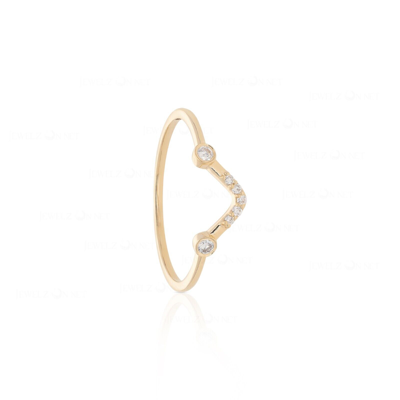 Pre-owned J.o.n 14k Gold 0.09 Ct. Genuine Diamond Minimalist Stacking Ring Fine Jewelry In White