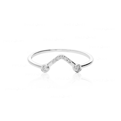 Pre-owned J.o.n 14k Gold 0.09 Ct. Genuine Diamond Minimalist Stacking Ring Fine Jewelry In White