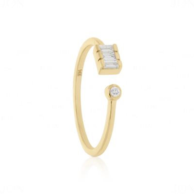 Pre-owned J.o.n 14k Gold 0.15 Ct. Genuine Baguette And Round Diamond Open Cuff Ring Fine Jewelry In White