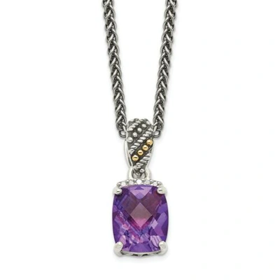 Pre-owned Shey Couture Sterling Silver & 14k Gold Accent Amethyst & Diamond 18" Necklace  In White
