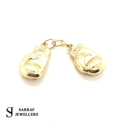 Pre-owned Sarrafjewellers 9ct Yellow Gold Hollow Double Boxing Glove Pendant + 20" Rope Chain Mens In No Stone