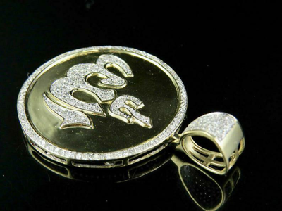 Pre-owned Online0369 1.25ct Round Moissanite Men's Allah Disk Charm Pendant Silver Yellow Gold Plated In White