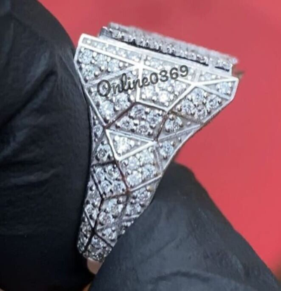 Pre-owned Online0369 Men's 2.5ct Vvs Round Moissanite Statement Crown Ring 925 Silver Free Stud In White