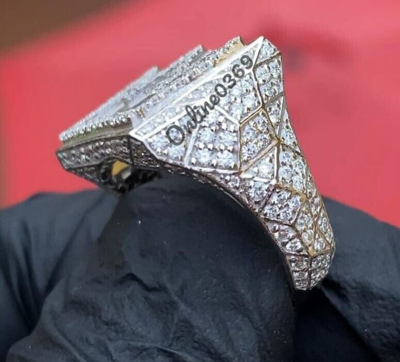 Pre-owned Online0369 Men's 2.5ct Vvs Round Moissanite Statement Crown Ring 925 Silver Free Stud In White