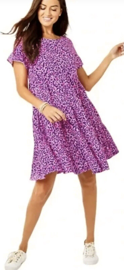 Pre-owned Lilly Pulitzer Large Jodee Swing Dress In Purple Berry My Favorite Spot In Red