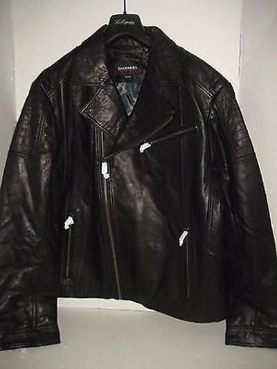 Pre-owned Emanuel Ungaro Mens 2xlarge Lambskin Black Leather Asymmetrical Moto Jacket