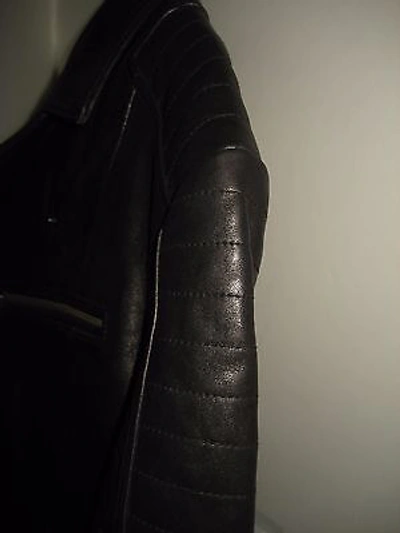 Pre-owned Emanuel Ungaro Mens 2xlarge Lambskin Black Leather Asymmetrical Moto Jacket