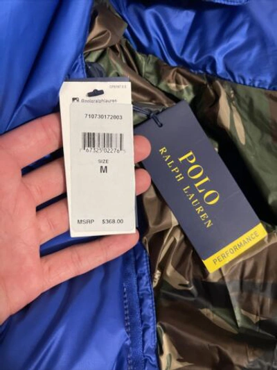 Pre-owned Polo Ralph Lauren Sportsman Down Jacket Sherpa Hood Blue Camo Men's Size Medium