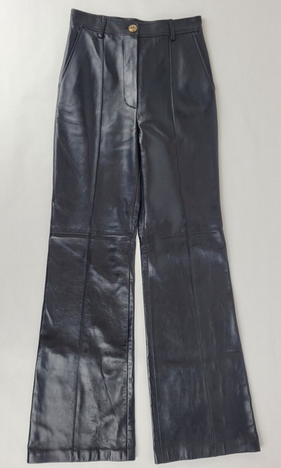 Pre-owned Gucci Women's Black Leather Flare Pants With Gold/black Button It 40 629532 1000