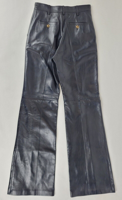 Pre-owned Gucci Women's Black Leather Flare Pants With Gold/black Button It 40 629532 1000